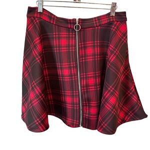 Hot Topic Red Black Plaid O-Ring Zipper Skater Mini Skirt Womens Large Grunge